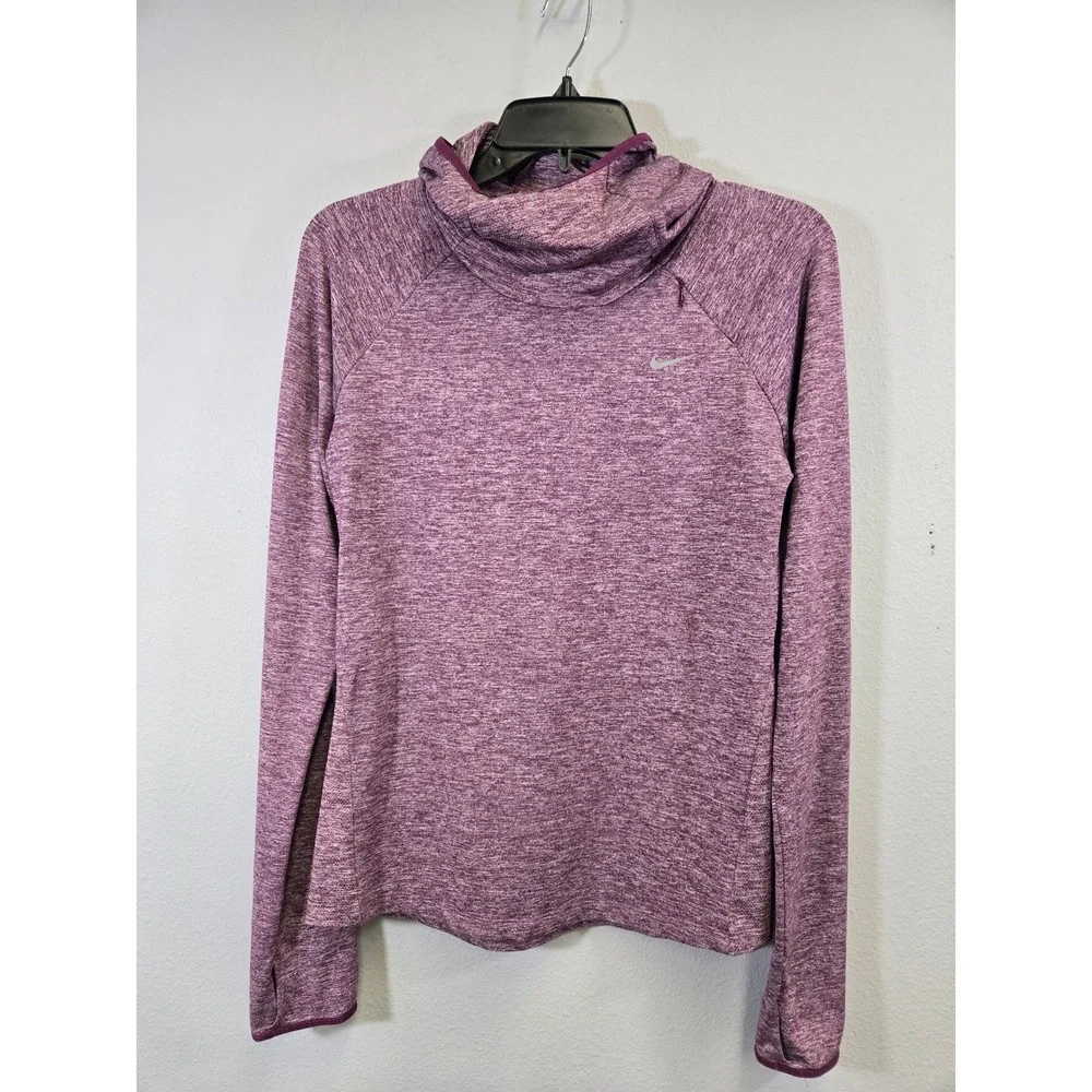 Nike Dri-Fit Running Cowl Neck Hoodie Heathered Purple Activewear Top Small